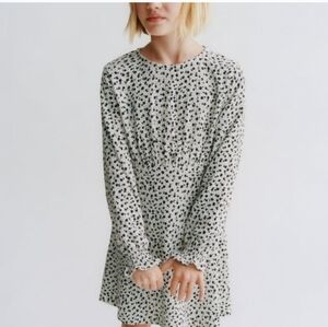 Zara Girls Black and White Ruched Dress with Bishop Sleeves EUC Size 9